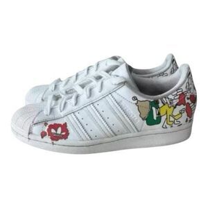 Adidas Superstar WHITE COMIC Kids Boy Sneakers Size 3.5 Shell Toe White Graffiti